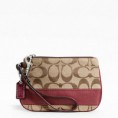 Coach Signature Stripe Small Wristlet - Cranberry